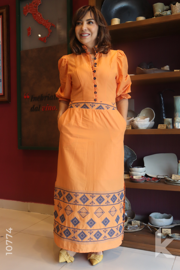 VESTIDO LARANJA BORDADO KIMIKA, KIMIKA, NOVELLI VESTIDOS, KIMIKA LARANJA, VESTIDOS LONGOS, KIMIKA VESTIDOS LONGOS, VESTIDOS, VESTIDO LARANJAS, VESTIDOS PARA VIAJENS, VESTIDO EGITO